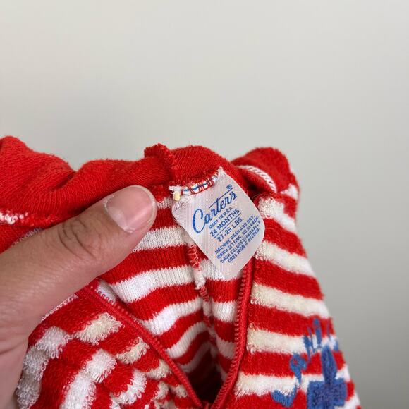 Vintage Carter's Red Striped Terry Romper 24 Months USA - Picture 6 of 10